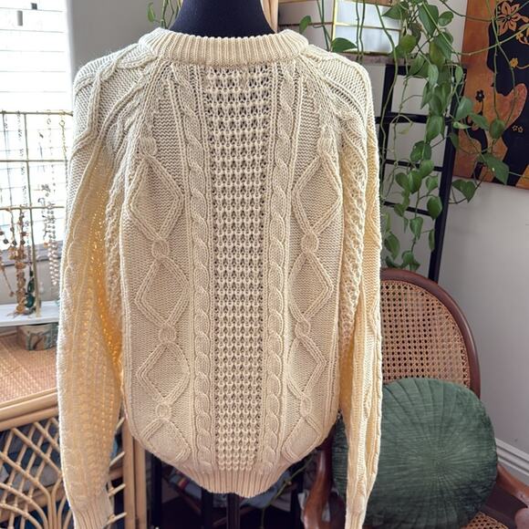 Vintage 80s Brittany Bay Cream Fisherman Cable Knit Pullover Sweater - Picture 2 of 4